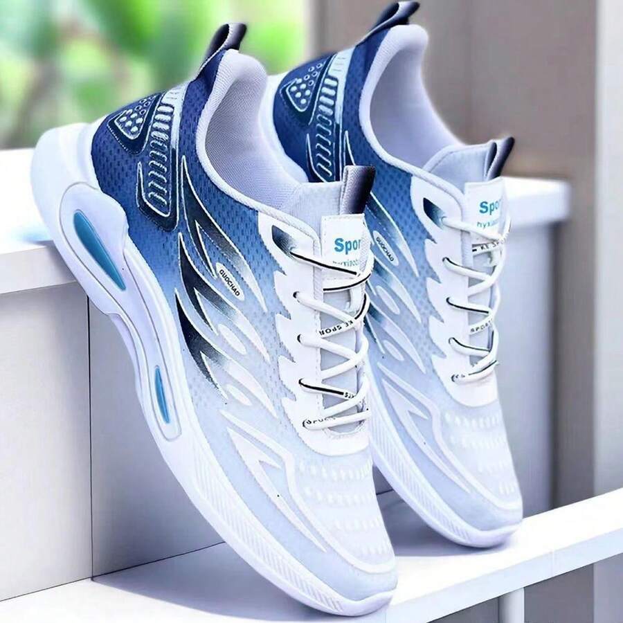 Blue White Gradient Casual Running Shoes Mesh Breathable Oxygen Light Running Shoes Light Business Invisible Sneakers All Time Adaptive Sneakers Morning Running Breathable System Heel Stability Support Module Seamless Switching for Business and Leisure