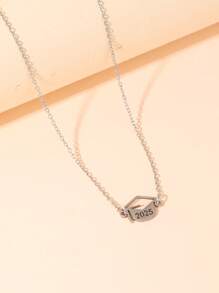 1pc Stainless Steel 2025 Graduation Cap Pendant Necklace With Greeting Card, Suitable As Graduation Gift