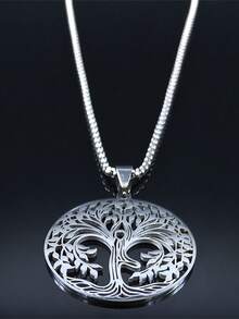 Dây chuyền hình cây sự sống bằng thép không gỉ, unisex, mặt dây chuyền tròn màu bạc. - vòng cổ - Xem 3