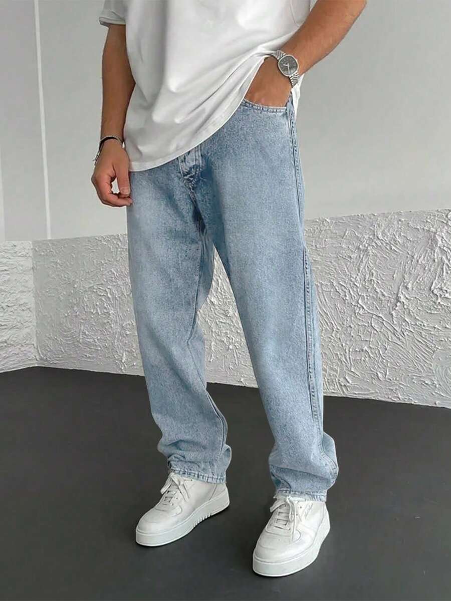 松紧腰可调节牛仔裤，高端简约百搭直筒水洗牛仔裤，抽绳松紧腰休闲裤，宽松阔腿Y2K牛仔街头风