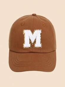 1pc Solid Caramel Color Letter Decor Baseball Cap, For Girls Ages 1-5 Years Old, Suitable For Spring/Summer Everyday Casual Wear - Caramel - View 33