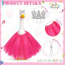 2pcs Princess Goose Outfit Crystal Rhinestone Goose Tiara Crown Tutu Skirt Goose Dress Cute Costume Decor For 17 ' 23 ' Cement/Plastic Porch Goose Spring Summer Party Outdoor Decoration