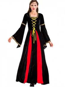 New Renaissance Long Dress, Middle Ages Royalty Princess Cosplay Costume Halloween - Red - View 4