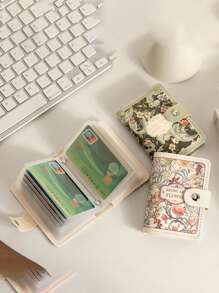 1pc Floral Painting Pattern Card Holder Wallet For Women, Vintage Style, Large Capacity, ID & Credit Card Slots