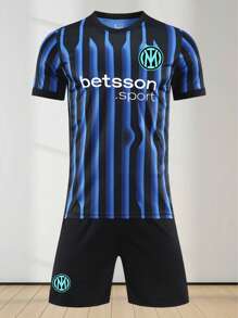 2025 New Style Blue & Black Vertical Stripe Football Kit – Customizable Jersey & Shorts Set,Stylish,Fashion,Hipster,Casual,Minimal Chic,Personalized,Customized,Custom,Unique,Guy Costumes,Capsule Wardrobe,Men Basic/Street Style,Ideal Gifts For Him,Boyfriend,Family,Friends,For Birthdays,For Vacation/Holiday,For School/Competition,For Sports/Climbing