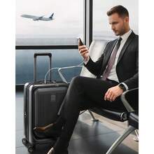 CarryOn Suitcase With Expandable Laptop Compartment Hahell Hand Lage 4 Spinner Wheels TSA Lock 55cm USB Port Blue - Blue - View 2