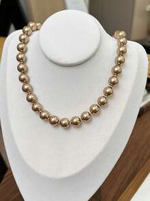 1pc 10mm Mallade System Mocha Brown Vintage Shell Pearl Necklace, Delicate Minimalist Choker For Women, Suitable For Daily, Party, Gift - Beaded Necklace - View 4