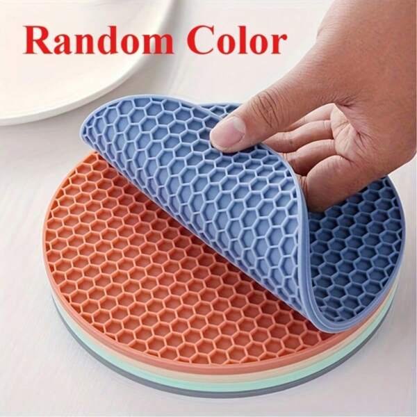 8 Silicone Coasters, Non-Slip Insulated Table Mat, Solid Color Round Pan Mat, Heat-Resistant Bowl Mat, Kitchen Essentials
