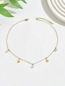 1pc Cubic Zirconia Petite Versatile Mango Star Necklace For Women, Suitable For Everyday Wear Or As Gift - Artificial  + Star Necklace - View 2