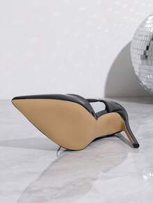 女士镜面光泽材质日形搭扣细高跟鞋，女士高跟鞋，2024新款，优雅，派对装扮，尖头鞋跟 - 黑色 - 查看 7