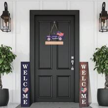 Patriotic Sign 4th Of July Hanging Wooden Truck Plaque With Rope For Wall Front Porch Door Decorations, Independence Day Labor Day Garden Party Supplies