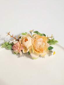 1 件优雅复古花卉新娘发梳，适合乡村写真、泼水节、波西米亚风等场合，聚酯纤维材质，四季皆宜，也可用作学生用品、婚礼配饰等。