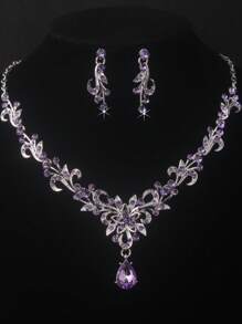 Luxury Bridal Jewelry Sets, 1 Necklace + 1 Pair Earrings, Wedding Accessories, Suitable For Banquet, Party, And Wedding Event