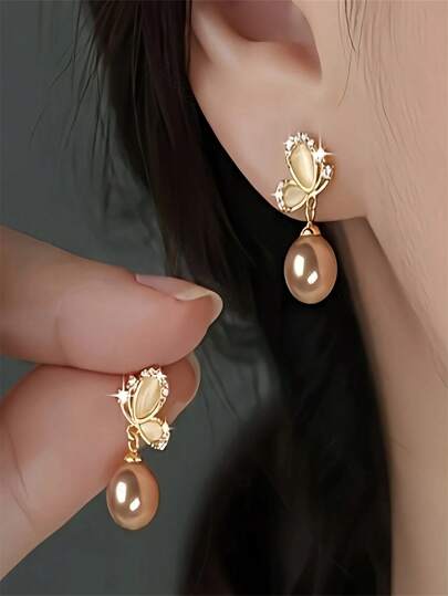 1 paire de boucles d'oreilles élégantes et délicates avec nœuds en fausse perle, cadeau précieux hypoallergénique pour les mères et les amoureuses