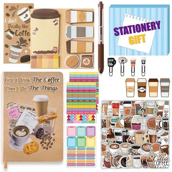 Notebook Sticky Notes Stationery Gift Box Set Gift For Back To School Teacher's Day, Coffee/Capybara PU Hardcover Notebook Sticky Notes Stationery Set For School Office Supplies Birthday Gift Notebook Sticky Notes Stationery Gift Box Set Gift For Back To School Teacher's Day