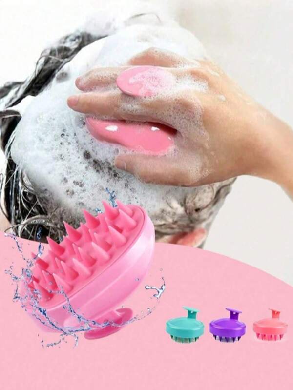 1 pieza Cepillo de masaje de silicona suave de color caramelo lindo, cepillo de cabello de masaje del cabelludo para la ducha, dispositivo de masaje de cabeza para alivio del estrés, estimulación del crecimiento del cabello, caspa y exfoliación, de uso dual para mojado o seco, suave en el cabelludo, adecuado para hombres y mujeres, accesorios para el cabello, útiles escolares, estilo de color aleatorio