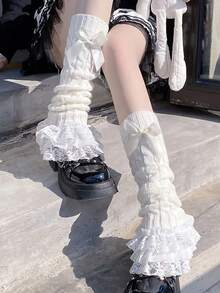 2/1pc Lace Ruffle Leg Warmers For Women, Button Knit Socks, Cute New Japanese Lolita Sweet Girl Foot Cover, Knee High Socks, Boot Socks, Lolita Socks Christmas Gift - Lace Multi-color - View 17