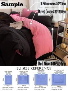 3pcs Set Black & Pink Ultra Soft Dorm Bedding Duvet Cover & Pillowcase Set, Breathable Bedroom Bedding, 1 Duvet Cover & 2 Pillowcases (No Filling), Machine Washable
