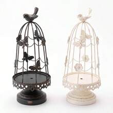 1PC Decorative Birdcage Candle Holders, For Pillar Candles, Black White Vintage Candle Holder, Metal Bird Cage Candle Stands, For Rustic Home Decor Table Wedding Centerpiece Bird Decor