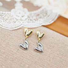 1 Pair European & American Style Mixed Gold & Silver Heart Shaped Earrings, Fashionable & Minimalist, Suitable For Women, Daily Accessory, Jewelry Gift