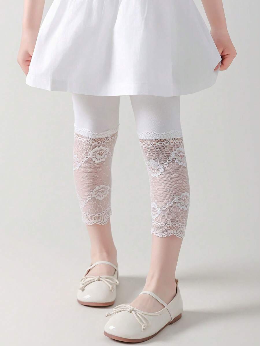 1PC Of Children's Summer Thin Girls' Super Elastic Lace And Lace Leggings That Can Be Worn As Cropped Pants - Multicolor - View 1