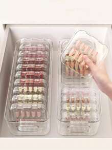 1 pieza/5 piezas Estuche con tapa para guardar esmaltes de uñas, caja apilable transparente a prueba de polvo para exhibir y almacenar arte de uñas, organizador de escritorio, Set de 10 cajas para uñas con 30 piezas de cinta adhesiva doble cara y 1 pieza de organizador