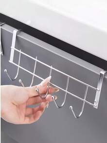 1/2 件不锈钢门上挂钩架，5 钩厨房工具架，易于安装，壁挂式，多用途收纳整理器，适用于浴室、卧室、厨房，现代时尚