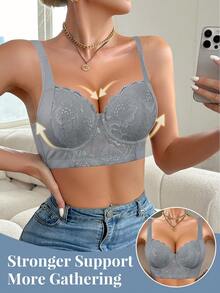 Peach Girl Grey Sexy Lace Bra, Women's Gathering Bra, Comfortable Bra That Prevents Sagging - Grey - View 3