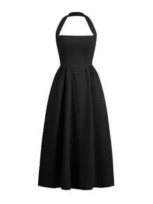 Ladies' Spring And Summer Vacation, Dating, Music Festival, Mother's Day, Easter, Hanging Neck, Elegant Long Dress - 黑色 - 查看 3
