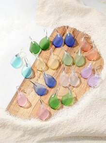 1 Pair Ocean Style Glass Water Drop Earrings, Hawaiian Theme Jewelry Suitable For Women Vacation Casual Wear, Gift