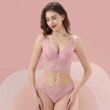 Z&D Lingerie Set Wide Back Cropped Style With Underwire With Cup And Lace Thong Panties 6703 - Hồng - Xem 1