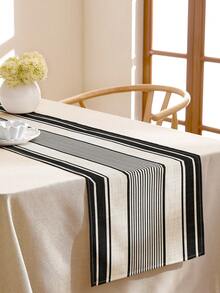 1 pieza Camino de mesa a rayas blanco y negro simple, 4 piezas Manteles individuales a rayas blanco y negro simple, aptos para fiestas, cumpleaños, cenas, decoración de cocina y comedor, aplicable para todas las temporadas, decoración para el hogar - Multicolor - Ver 10