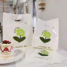 50pcs/Clothing Green Flower Handbag Fashion Women's Plastic Shopping Bag Fresh And Simple Jewelry Gift Bag Summer Cooling,Beach,Travel