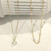 Collar de perlas doradas para mujeres, delicado collar de 3 capas chapado en oro de 18K con perlas falsas en forma de ronda, conjunto de joyería dorada para bodas, regalo para mujeres, regalo del Día de la Madre (2-3 piezas)