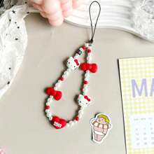 Sanrio Sanrio Hello Kitty Red And White Apple Phone Camera Kitty Hanging Chain Suitable For Phone Case Hanging Chain Original Handmade Bead CCD Camera Hanging Chain
