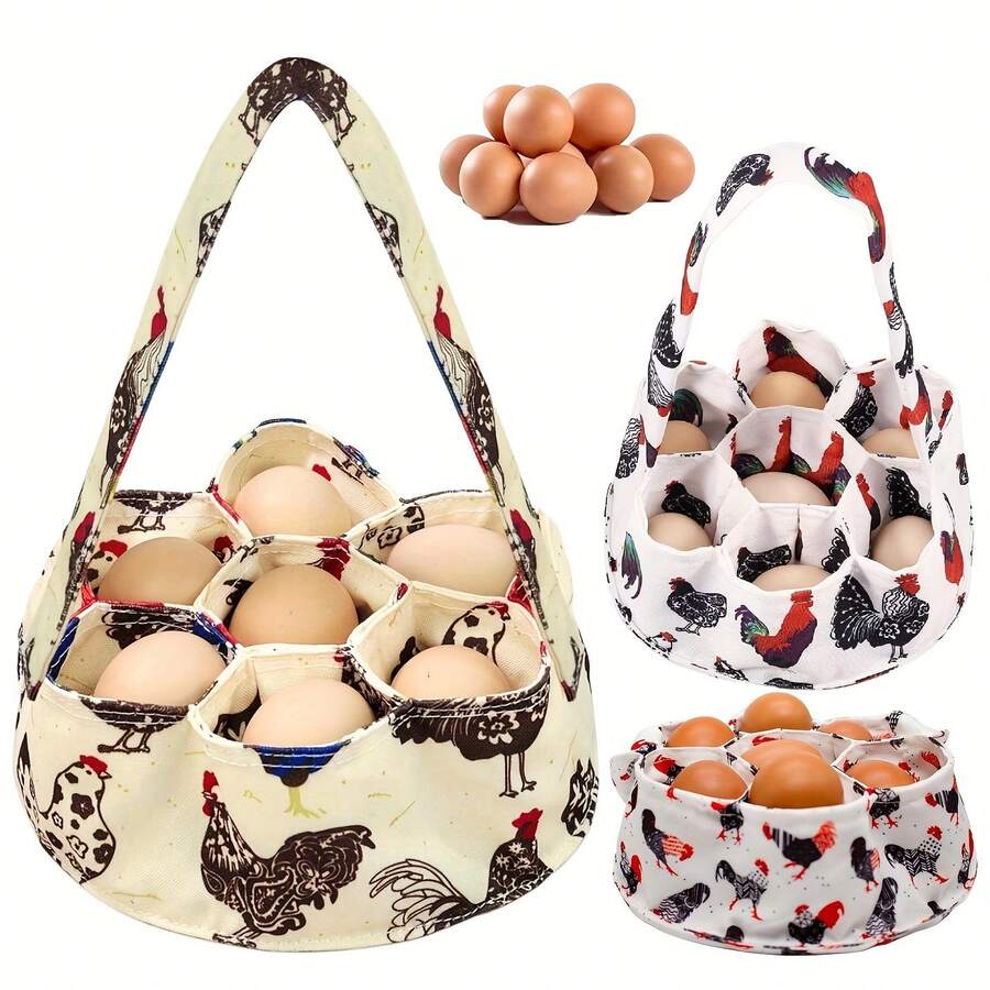 1pc Fabric Egg Storage Basket With 7 Pockets, Suitable For Storing Fresh Eggs From Hens, Ducks, Geese, Etc., Farmhouse Accessory, Also For Garden And Shelf Storage - Multicolor - View 1