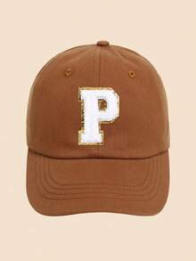 1pc Solid Caramel Color Letter Decor Baseball Cap, For Girls Ages 1-5 Years Old, Suitable For Spring/Summer Everyday Casual Wear - Caramel - View 61
