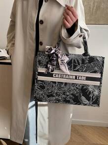 Sacs à la mode des transfrontalières, nouveaux sacs fourre-tout 2025, sacs de shopping portatifs, design de niche, de luxe et de haute qualité, foulards étrangers avec nœud, grande capacité, convenant aux loisirs quotidiens, aux déplacements professionnels, aux étudiants allant en cours, aux voyages, aux fêtes, aux banquets, etc. (Avec foulard en soie)