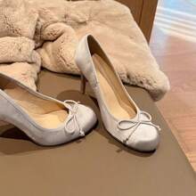 Scarpe con tacco alto da donna, nuovo stile, alla moda, con punta tonda, fiocco, raso, balletto, delicato temperamento francese.