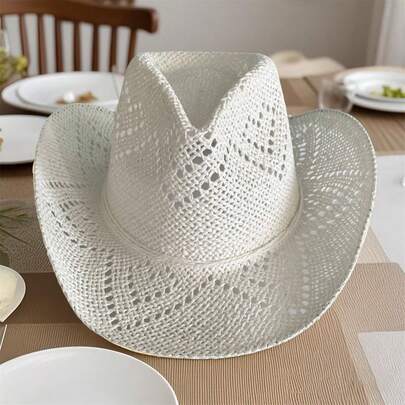 Women Men Summer Straw Hat Hollow-Out Bucket Hats Sun Beach Holiday Sun Cap Cowgirl Hat