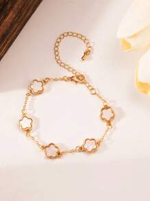 1 pieza Pulsera de acero inoxidable bañada en oro con diseño floral, pulsera elegante de estilo floral como regalo de joyería para niños