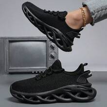 女士時尚運動休閒鞋,男女通用透氣網面鞋面,配網狀大底,適合散步慢跑,時尚百搭 - 黑色 - 查看 3