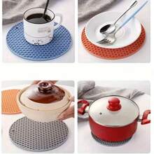8 Silicone Coasters, Non-Slip Insulated Table Mat, Solid Color Round Pan Mat, Heat-Resistant Bowl Mat, Kitchen Essentials