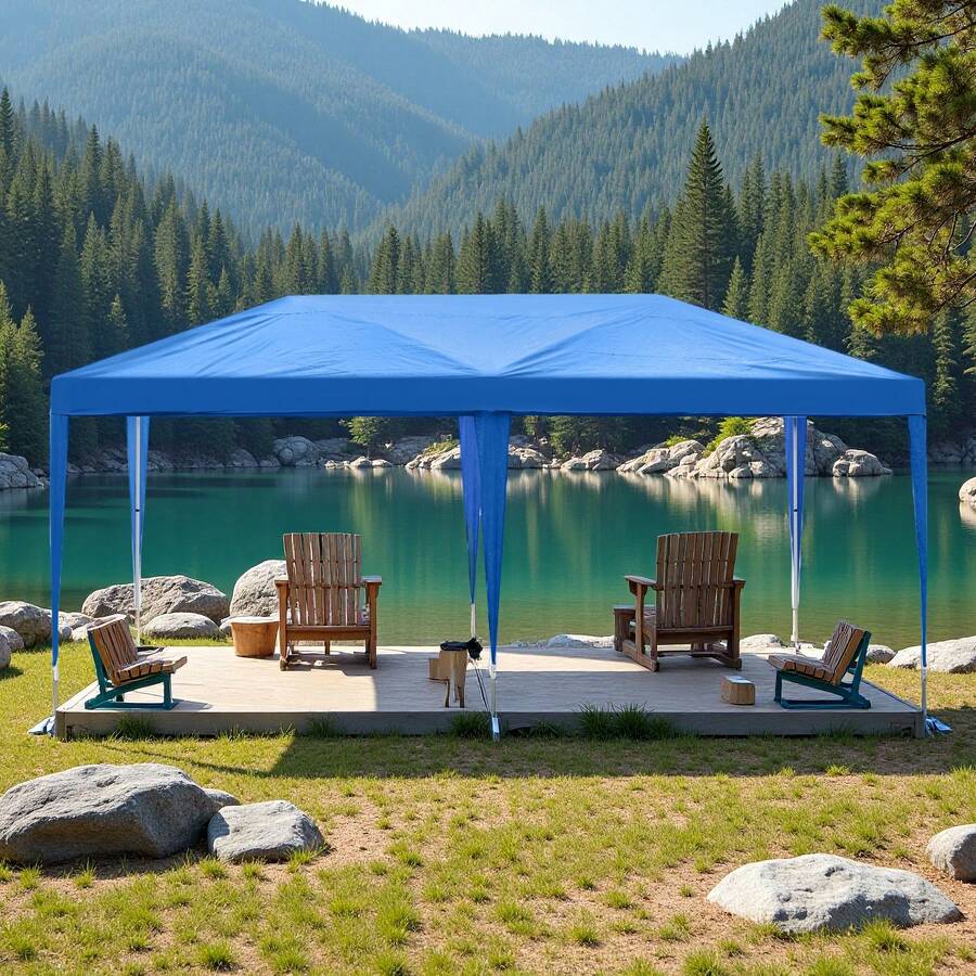 10'x20' Pop Up Canopy Tent Anti-UV Waterproof Outdoor Tent Portable Party Wedding Instant Canopy Shelter All Season Tent Gazebo With 6 Removable Sidewalls, Roller Bag, Blue - 藍色 - 查看 1