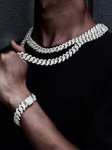 Set de joyería de 5 piezas que incluye reloj de estilo hip hop, collar con colgante de cruz, pulsera - Cadena cubana de Miami con efecto de cristales para hombres y mujeres