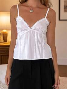 Women Y2K Babydoll Cami Tops Spaghetti Straps Pleated Peplum Tops For Teen Girls Cute Sleeveless Going Out Tops - 白色 - 查看 3