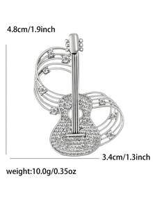 1pc Fashionable Creative Alloy Rhinestone Guitar Shape Brooch, Versatile Accessory For Men & Women Clothing - Multicolor - View 7