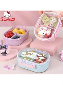 Sanrio 1PC Sanrio Official Licence Cute Kitty Cat Handheld Lunch Box, Girl Heart Portable And Handheld Bento Box, Office Workers, Students Divided Lunch Box, Fruit Box,School Supplies