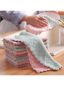 5/10pcs Random Color Microfiber Cleaning Cloths, Absorbent Kitchen Towels, Multi-Purpose Reusable Dishcloths, Washable Non-Linting Cleaning Rags For Auto, Tea, Bowls, Furniture