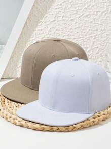 1pc Unisex Flat Bill Snapback Hat, Cool Hip Hop Style, Adjustable Solid Color Casual Polyester Sports Cap, Suitable For Outdoor, Beach, Spring/Summer/Autumn/Winter